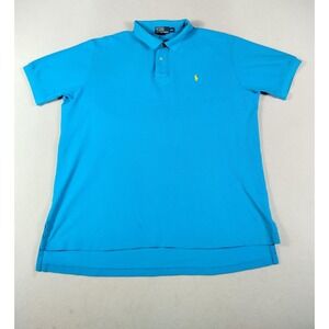 Vintage Polo By Ralph Lauren Shirt Mens 2XL Blue Pique Cotton Pony Golf Preppy